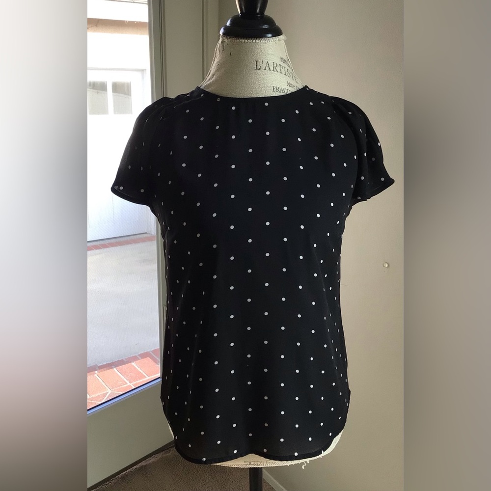 CeCe Black & White Polka dot Blouse size XS x-small